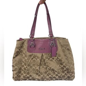 Coach Beige and lavender Ashley Signature Sateen Carryall